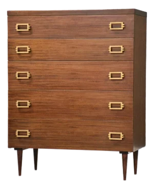 1950s Refinished Mahogany and Brass Tall Dresser
