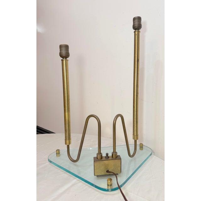 Vintage Mid Century Modern Fontana Arte Glass and Brass Triangular Lamp For Sale - Image 12 of 14