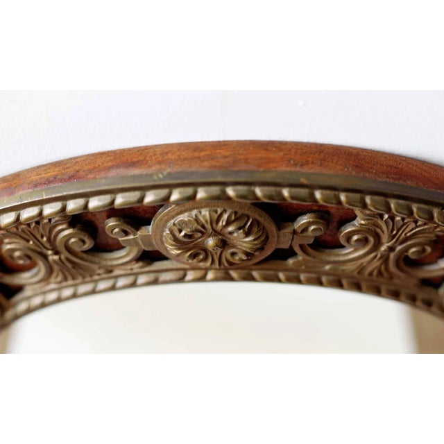 Antique Round Mirror Wanamaker-Phila, Walnut, Brass and Red Bronze For Sale - Image 4 of 10