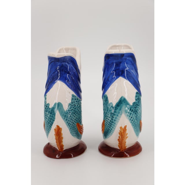 Antique Portuguese Palissy Ware Set of Two Gurgle Jugs, Pitcher, Earthenware For Sale - Image 16 of 18