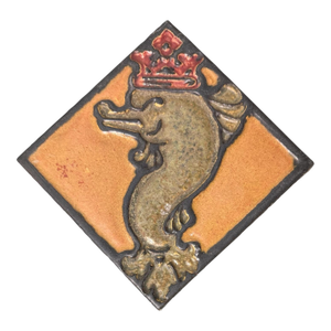 Vintage Mission Arts & Crafts Style Art Pottery Tile Dolphin With Crown