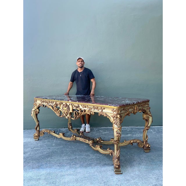 Asparagus Vintage 19th Century Rococo Parcel Gilt Wood Console Table For Sale - Image 8 of 12