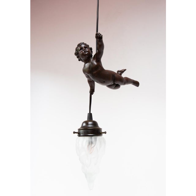 1990s Small Cherub Ceiling Lamp with Tulip Shade, 1980s For Sale - Image 5 of 5