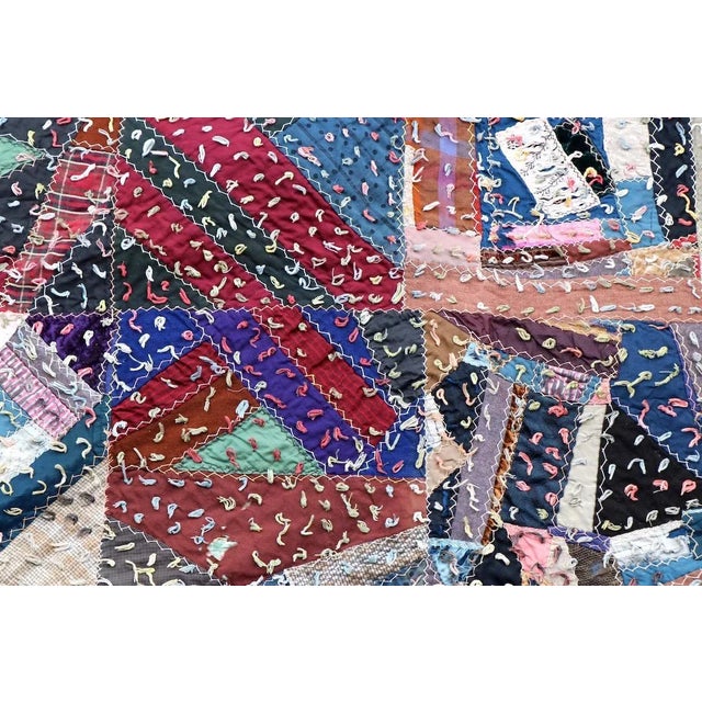 Textile Graphic Antique Tied Quilt For Sale - Image 7 of 13