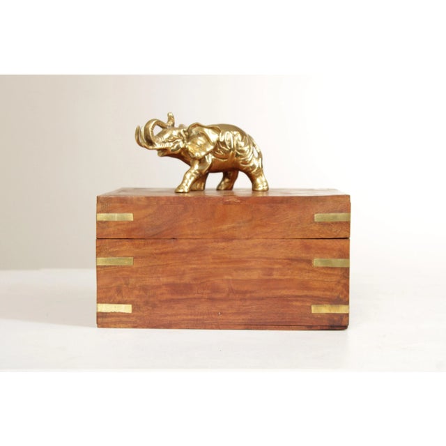 Wood Campaign Style Teak and Brass Elephant Cigar or Jewelry Box For Sale - Image 7 of 12