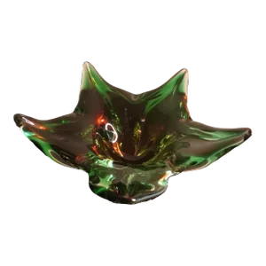 1980s Murano Italy Green Art Glass Decorative Floral Bowl