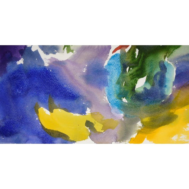 Abstract Still Life with Bouquets and Fruit in Watercolor on Paper Colorful still life with two bouquets of flowers by Les...
