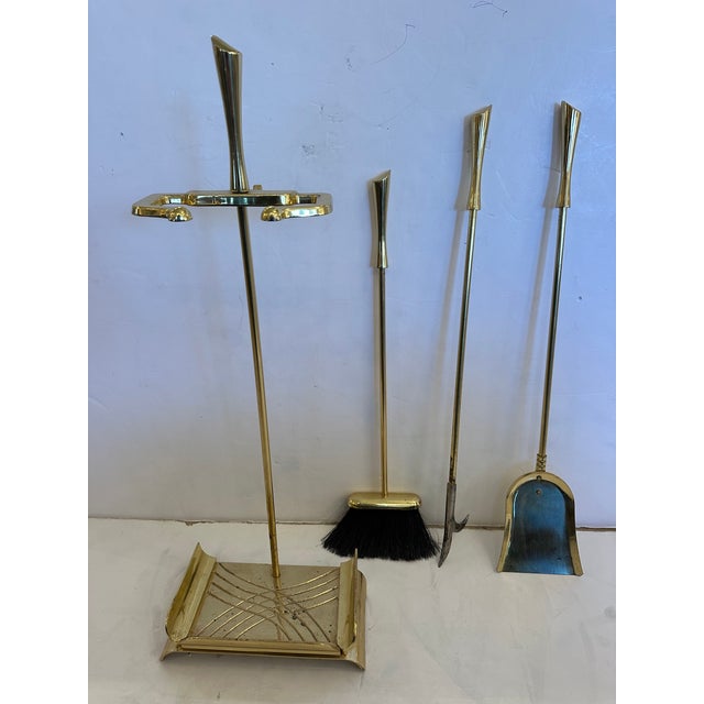 Midcentury Modern Brass Fireplace Tools -Set of 4 For Sale - Image 9 of 9
