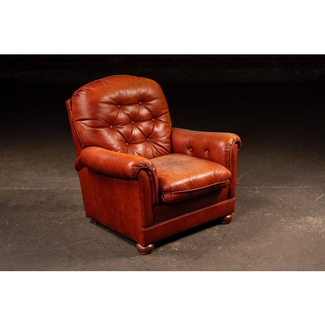 Vintage Tufted Leather Lounge Chair and Ottoman in Red For Sale - Image 4 of 12