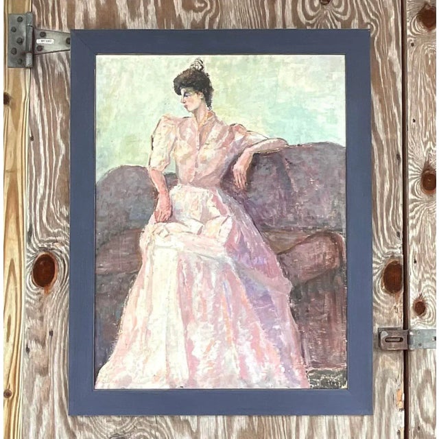 Vintage Impressionsit Original Oil Portrait Painting of Woman in Pink ...