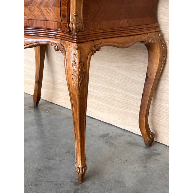 French Pair of Nightstand Tables With Crest & Carved Drawer and Cabriole Legs For Sale - Image 10 of 10
