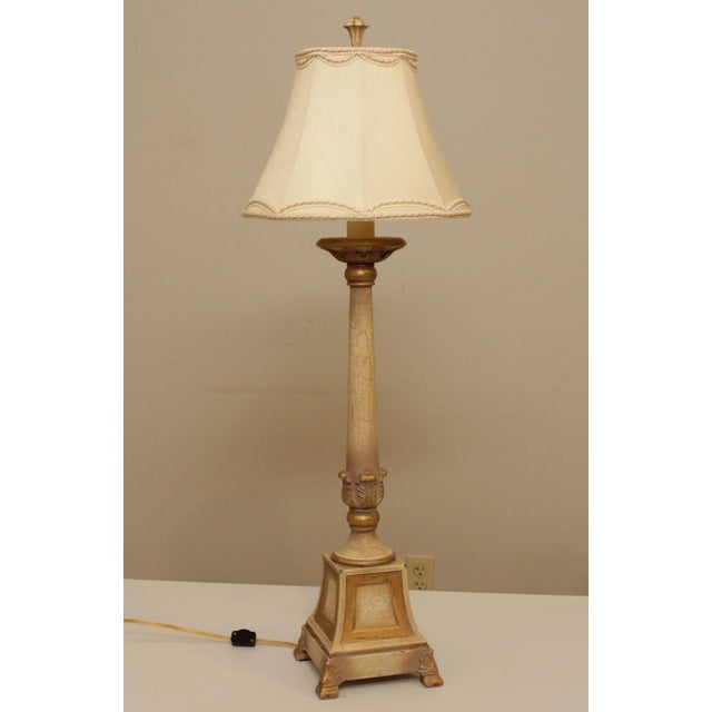 French Style Painted Gold Table Lamp with Shade For Sale - Image 12 of 13