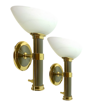 Regency Brass and Stainless Steel Wall Lights from B+M Leuchten, Germany, Set of 2