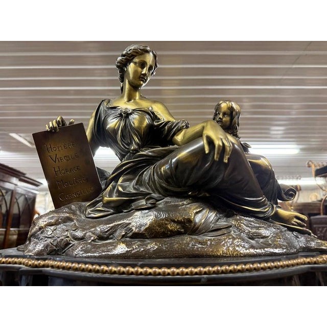 Late 19th Century Raingo Freres Bronze and Slate French Louis XV Style Figural Mantel Clock For Sale - Image 5 of 12