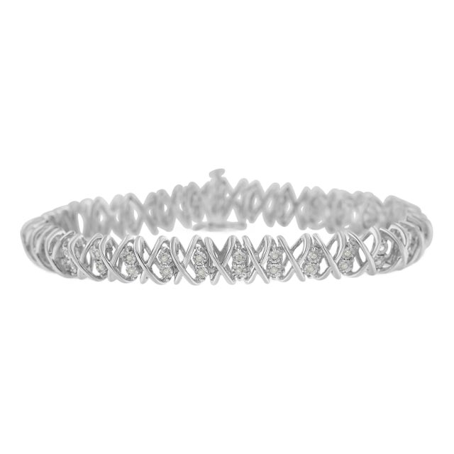 Sterling Silver rose-cut Diamond X-Link Bracelet (1 cttw, I-J Color, I2-I3 Clarity) For Sale