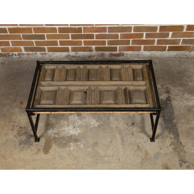 Contemporary Coffee Table Made with Antique Door Fragment on Custom Iron Base For Sale In Atlanta - Image 6 of 12