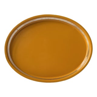 Swedish Modern Yellow Ovale Metal Serving Tray by Carl Lund, 1960s For Sale