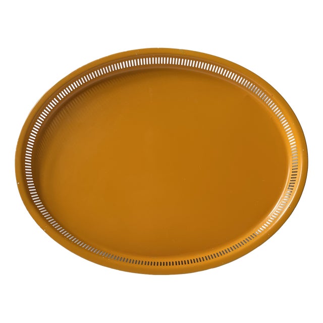 Swedish Modern Yellow Ovale Metal Serving Tray by Carl Lund, 1960s For Sale