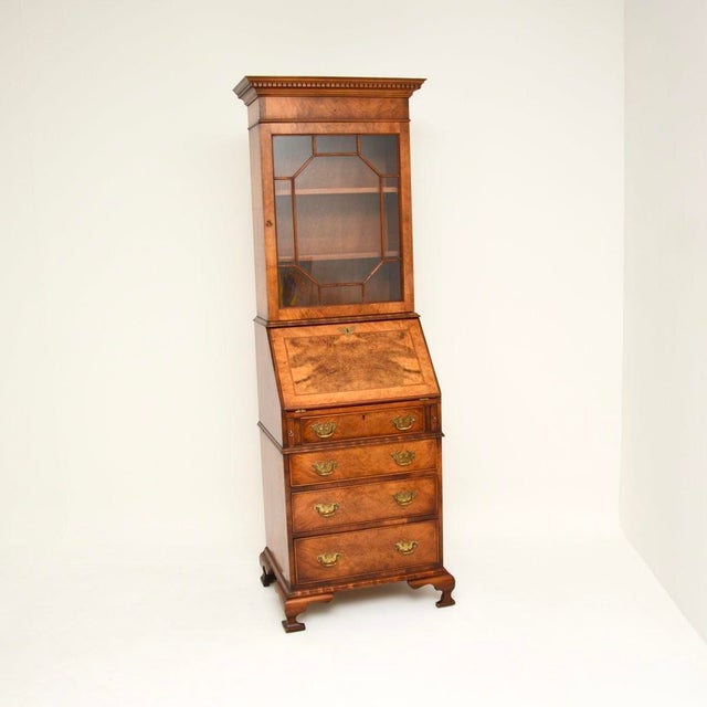 Georgian Style Burr Walnut Bureau Bookcase, 1950s For Sale - Image 12 of 12