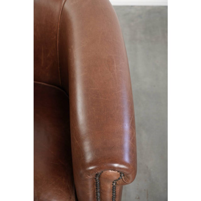 Brown English-Style Club Chair in Cowhide Leather For Sale - Image 8 of 12