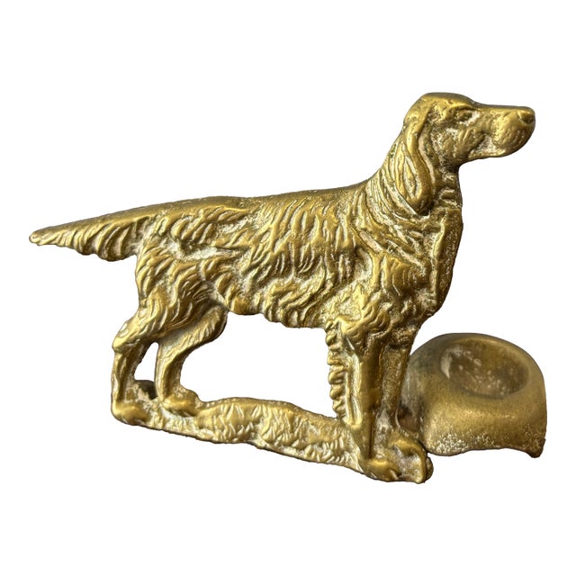 Vintage English Brass Hunting Dog Pipe Rest For Sale