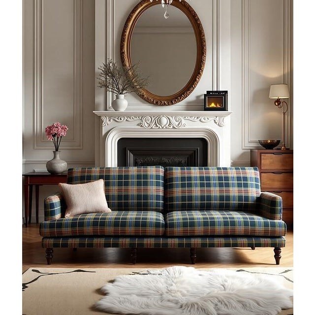 2000 - 2009 Vintage Plaid Fabric Sofa Classic Lounge Couch for Living Room, Designer South For Sale - Image 5 of 5
