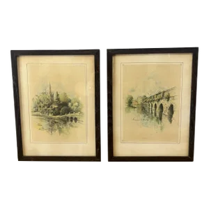 Vintage English Signed Framed Landscaped Prints - a Pair