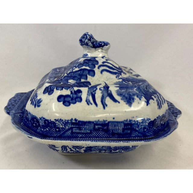 Antique Covered Blue Willow Tureen /Serving Bowl From England - Circa 1900 For Sale - Image 4 of 13