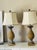 Great pair of Hollywood Regency style large table lamps with silvered gold finish and custom made linen shades from Boca...