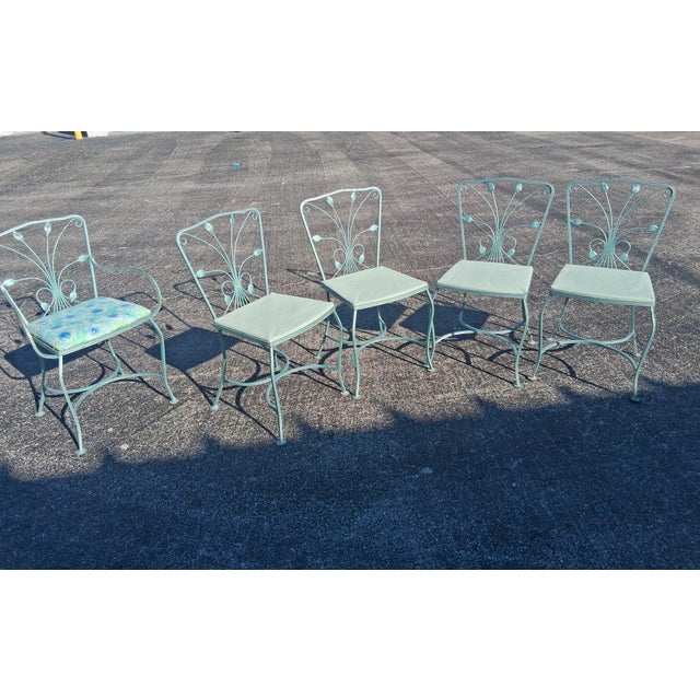 1950s Set of 5 Vintage Wrought Iron Patio Chairs in Aqua Blue For Sale - Image 5 of 7