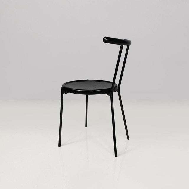 1980s Italian Modern Round Black Wood and Metal Chair, 1980s For Sale - Image 5 of 18