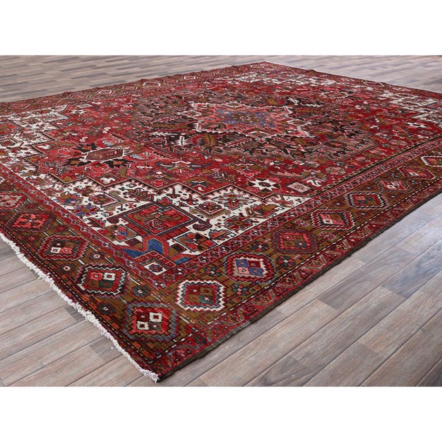 1960s Vintage Persian Heriz Hand Knotted Wool Oriental Rug For Sale - Image 5 of 12