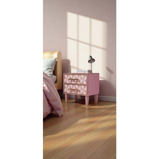 Gold Optical Effect Italian Nightstands in Pink & White Murano Glass with Brass from Justfurnituress SRL, Set of 2 For Sale - Image 8 of 11