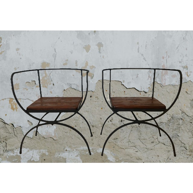 Mid Century Modern Style Minimalist Black Wrought Iron Occasional Chairs, a Pair For Sale - Image 11 of 14