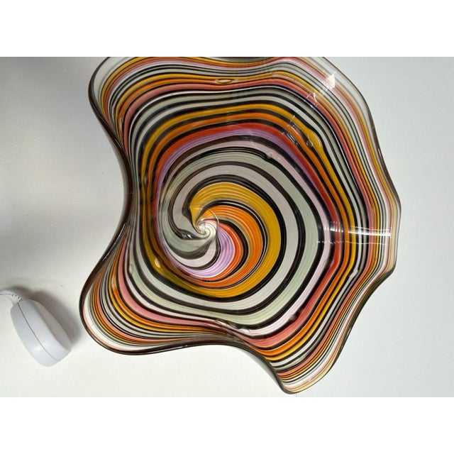 1990s Jozefina Hand-Blown 9” inch Havana Wave Art Glass Vase with Rainbow Cane Swirl For Sale - Image 5 of 9