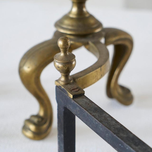 Goldenrod Large Neoclassical Andirons in Patinated Brass, 1920s, Set of 2 For Sale - Image 8 of 9