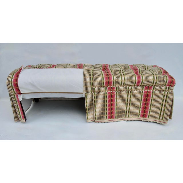 Vintage Charles Stewart Furniture Company Button-Tufted Long Bench With Pierre Frey Textile For Sale - Image 12 of 18