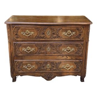Baker Furniture Collector's Edition French Country Carved Oak Bachelor Chest of Drawers For Sale