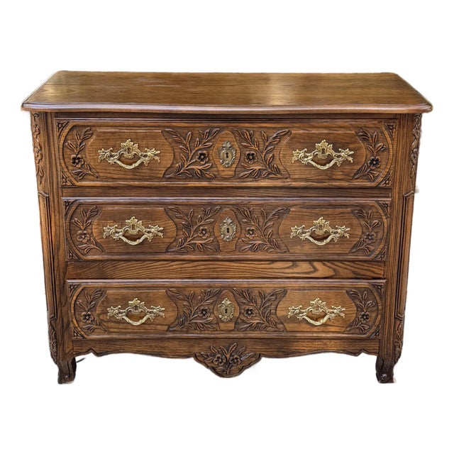 Baker Furniture Collector's Edition French Country Carved Oak Bachelor Chest of Drawers For Sale