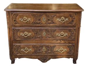 Baker Furniture Collector's Edition French Country Carved Oak Bachelor Chest of Drawers