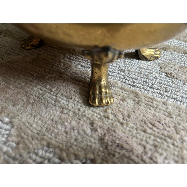 Metal Hammered Brass Cachepot With Paw Feet For Sale - Image 7 of 9