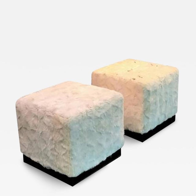 High End Bronzed Steel White Mink Ottomans - a Pair For Sale - Image 9 of 9
