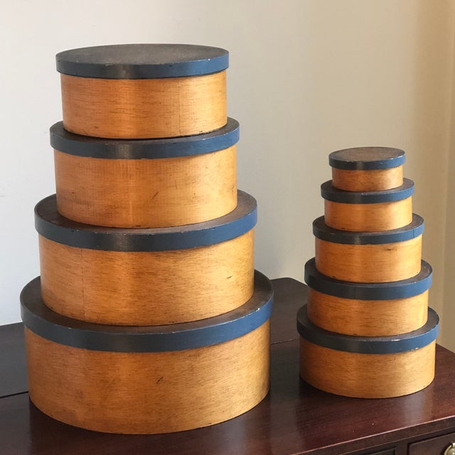 Vintage Nesting Stack of Handcrafted Wood Pantry Boxes Set of 9