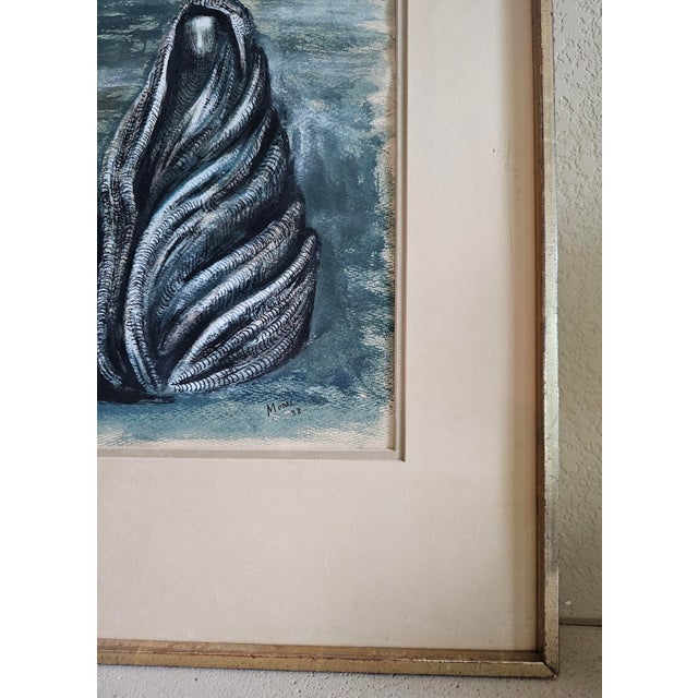 1930s Mid-Century Modernist Draped Figure Watercolor Signed in the Style Henry Moore For Sale - Image 11 of 12