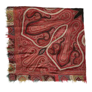 19th Century Hand-Embroidered Wool Paisley Piano Shawl Throw -