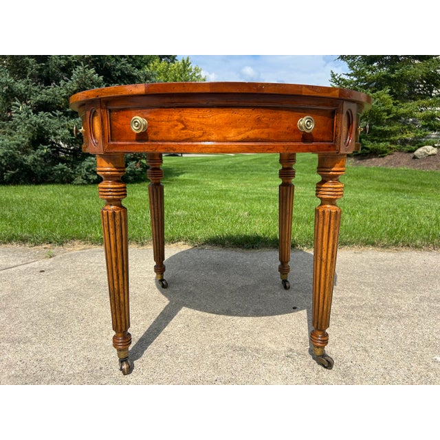 Vintage Henredon Federal-Style Round Center Table | Traditional Neoclassical Occasional Table with Drawer & Brass Casters...
