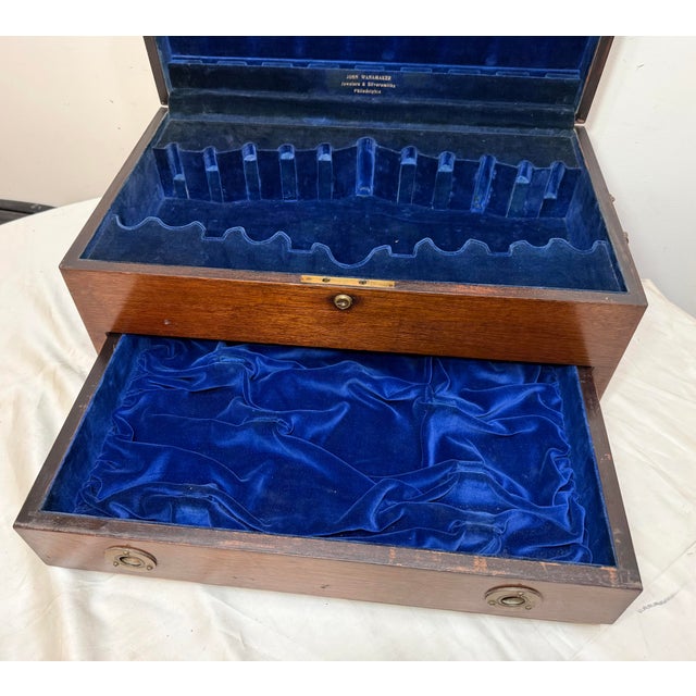 Large Antique J Wanamaker 1800's Wood Brass Flatware Silverware Box Display Case For Sale - Image 12 of 14