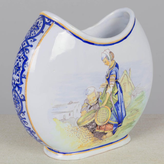 Ceramic French Quimper Porquier Beau Faience Vase For Sale - Image 7 of 10