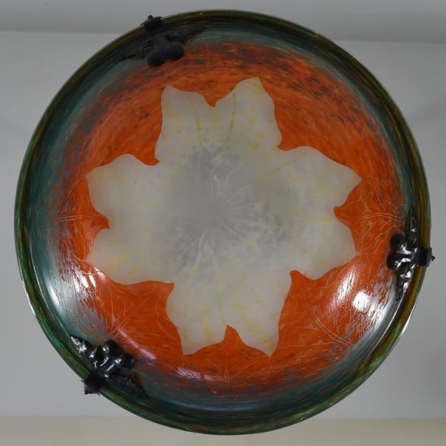 Large French Art Deco Pendant Light by Le Verre Francais Schneider - 1925 Cameo Chandelier France For Sale - Image 10 of 17