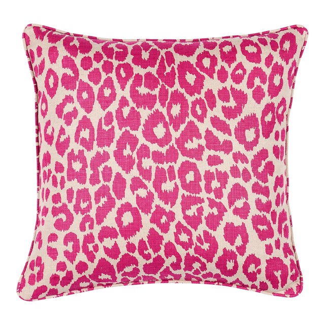 Schumacher Iconic Leopard 22" Pillow in Fuschia/Natural For Sale